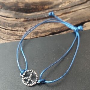 B547 Adjustable Handmade Blue Peace Sign Bracelet